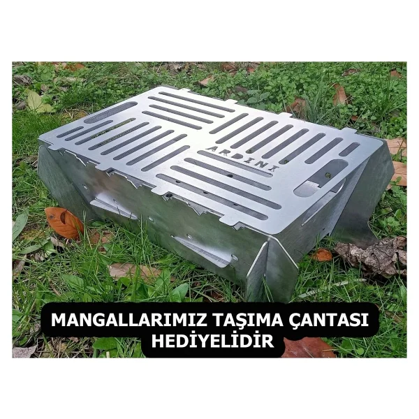 Lazer Mangal Portatif Pratik Katlanabilir Paslanmaz Izgaralı 41X25 cm - 41 x 25 cm - Görsel 2