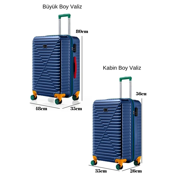 Louisiana Polo 1088 Polikarbon Lacivert Kabin + Büyük Boy 2'li Valiz Seti - Görsel 9