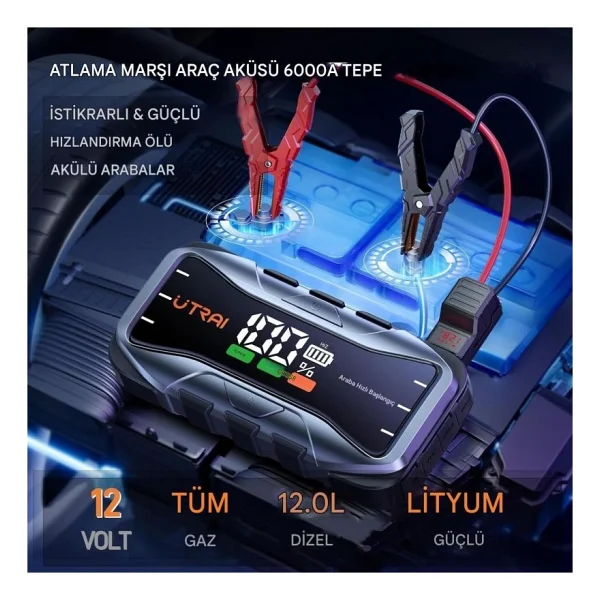 UTRAI Jstar JS10 27000mAh 6000A Bitmiş Akü Çalıştıran Jump Starter Taşınabilir Akü Takviye Cihazı + Taşıma Çantası (Çanta + 65W PD Powerbank + LED Lamba) - Görsel 3