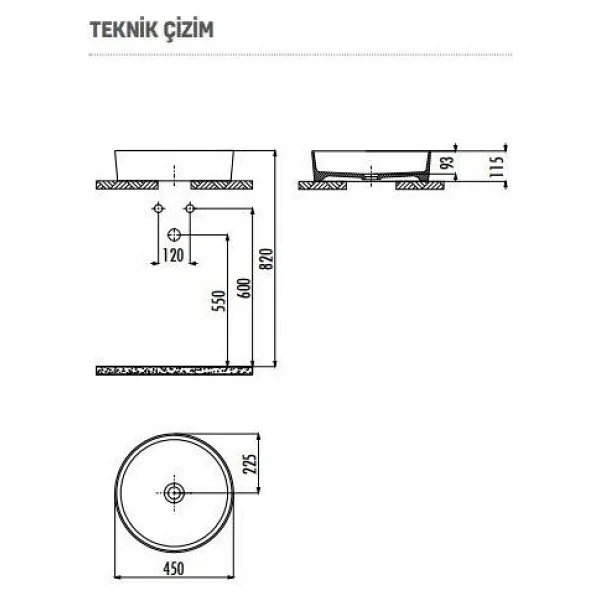 Creavit LP145 Loop 45 cm Set Üstü Beyaz Çanak Lavabo - Görsel 5