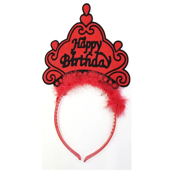 Happy Birthday Neon Kırmızı Renk Doğum Günü Tacı 24x15 cm - Görsel 2