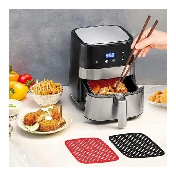 Renkli Isıya Dayanıklı Yıkanılabilir Silikon Fırın Ve Airfryer Kare Pişirme Matı 21,5 Cm - Görsel 4