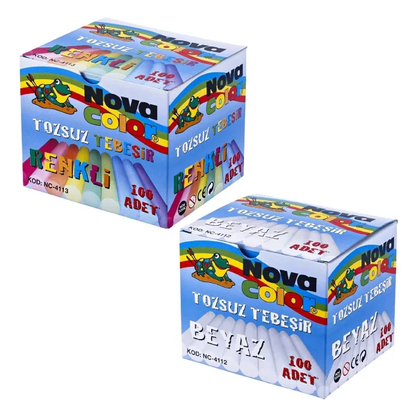 Nova Color Tozsuz Beyaz Ve Renkli Tebeşir 200 Lü Set - Görsel 4