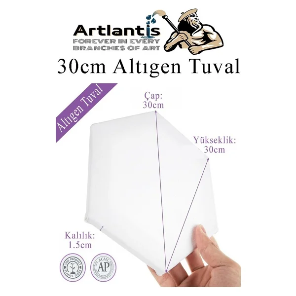 Altıgen Tuval 30 Cm 1 Adet Arkadan Zımbalı Astarlı Resim Tuvali Akrilik Boya Yağlı Boya Altıgen Şekil Tuval Ressam Sanat - Görsel 2