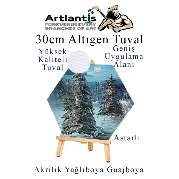 Altıgen Tuval 30 Cm 1 Adet Arkadan Zımbalı Astarlı Resim Tuvali Akrilik Boya Yağlı Boya Altıgen Şekil Tuval Ressam Sanat - Görsel 3