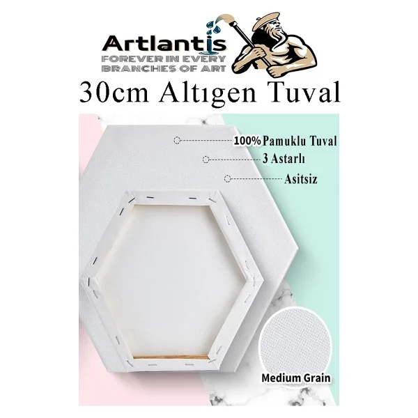 Altıgen Tuval 30 Cm 1 Adet Arkadan Zımbalı Astarlı Resim Tuvali Akrilik Boya Yağlı Boya Altıgen Şekil Tuval Ressam Sanat - Görsel 4