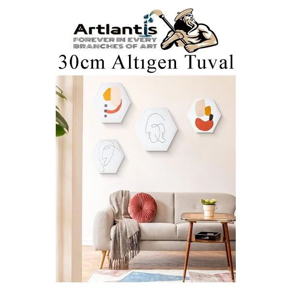Altıgen Tuval 30 Cm 1 Adet Arkadan Zımbalı Astarlı Resim Tuvali Akrilik Boya Yağlı Boya Altıgen Şekil Tuval Ressam Sanat - Görsel 5