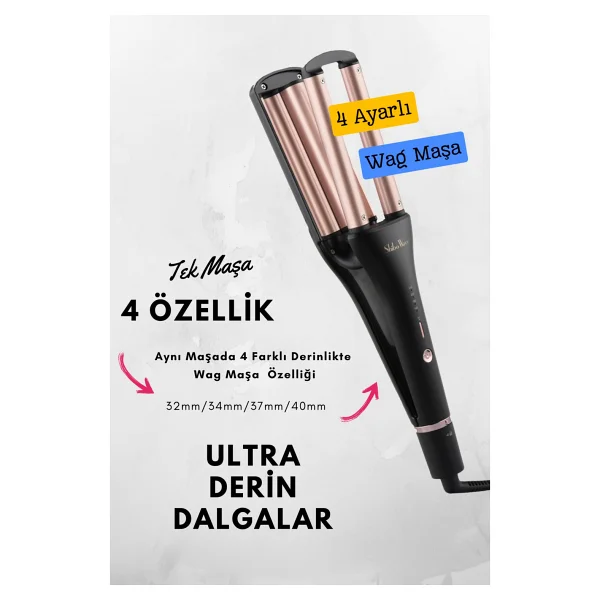 Shibowavy Wag Maşa 4 Ayarlı Siyah Renk ULTRA DERİN İri Dalgalar (32MM/34MM/37MM/40MM AYARLANABİLİR ÖZELLİKLİ) - Görsel 2