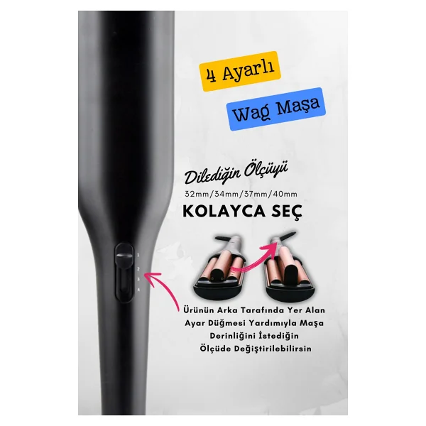 Shibowavy Wag Maşa 4 Ayarlı Siyah Renk ULTRA DERİN İri Dalgalar (32MM/34MM/37MM/40MM AYARLANABİLİR ÖZELLİKLİ) - Görsel 3