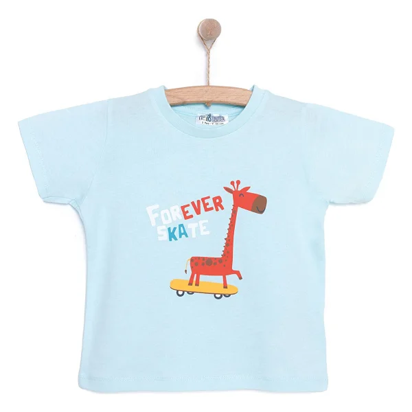 HelloBaby Erkek Bebek Basic Tişört Zürafa Desenli Bisiklet Yaka Kısa Kol Açık Mavi 1 Yaş - Görsel 4