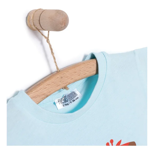 HelloBaby Erkek Bebek Basic Tişört Zürafa Desenli Bisiklet Yaka Kısa Kol Açık Mavi 1 Yaş - Görsel 3