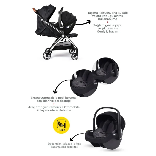 Kanz Xflip Autofold Travel Sistem Bebek Arabası - Görsel 3