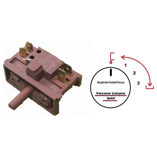 FullYedek Elektrik Sobası 3 Kademe Kademe Komutatör Anahtarı , 3 Konum 2+2 + Off Şalter - Infrared Isıtıcı - Görsel 2
