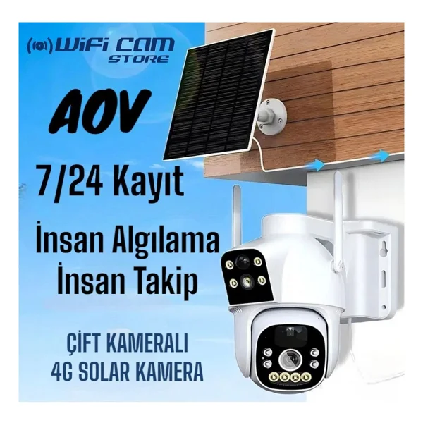 Aov Çift Kameralı 7/24 Kayıt E Sim Özellikli 4g Solar Kamera - Görsel 2