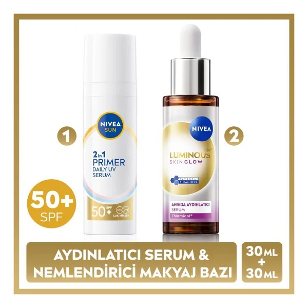 Nivea Sun Spf50 Primer Nemlendirici Makyaj Bazı 30ml Ve Luminous Skin Glow Cilt Serum 30ml - Görsel 6