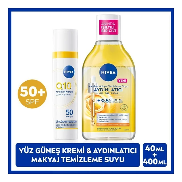 Nivea Q10 SPF50 Güneş Koruyucu Yüz Bakım Kremi 40ML ve Micellar Makyaj Temizleme Suyu 400ML - Görsel 8