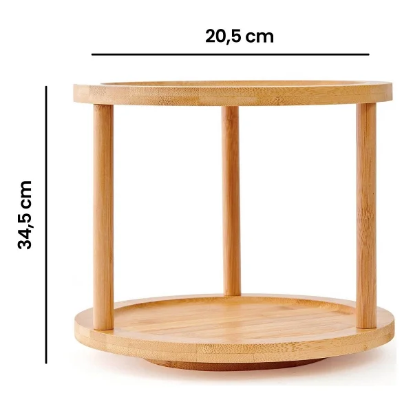 Mien Bambu 2 Katlı Döner Sunumluk- Açık Kahverengi - 34,5x20,5 cm - 1 Adet - Görsel 6