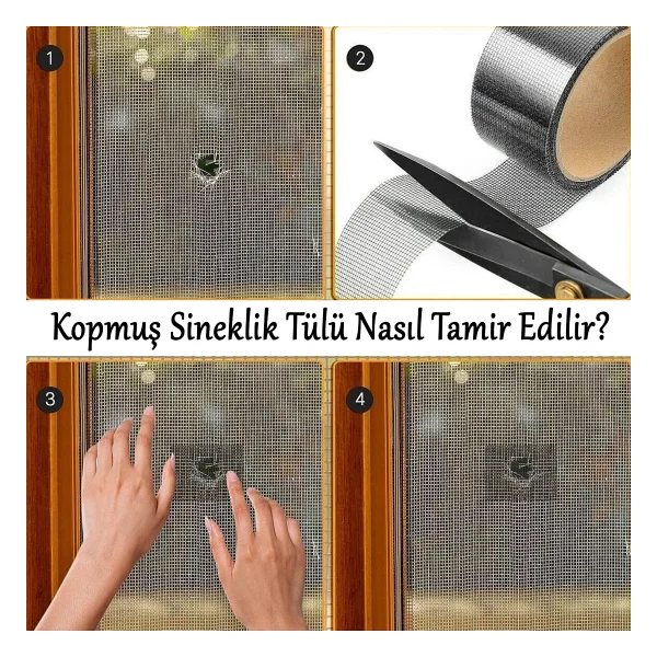 48 mm x 2 Metre Yapışkanlı Sineklik Yaması Tülü Tamir Bandı Bantı Yırtık Kopmuş Delik Fiber Tül Yapıştırma Gri - Görsel 2
