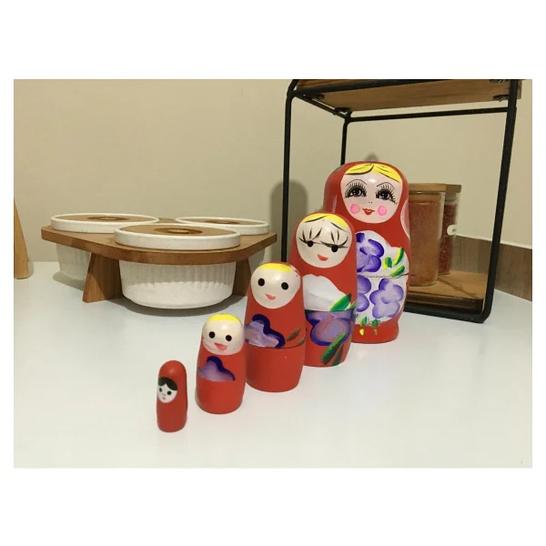 Dünyadan Hediyeler Ahşap Matruşka Bebek Beşli Set Kırmızı - Görsel 7