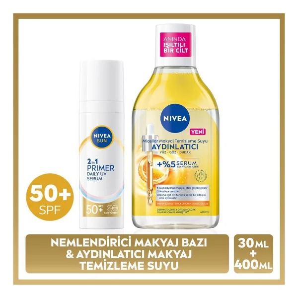 NIVEA SUN SPF50 Güneş Koruyucu Primer Nemlendirici Makyaj Bazı 30ml ve Micellar Makyaj Temizleme Suyu400ml - Görsel 6