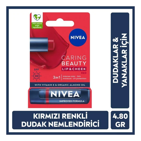 NIVEA SUN SPF50 Güneş Koruyucu Primer Nemlendirici Makyaj Bazı30ml ve Kırmızı Renk Nemlendirici Dudak Krem - Görsel 2
