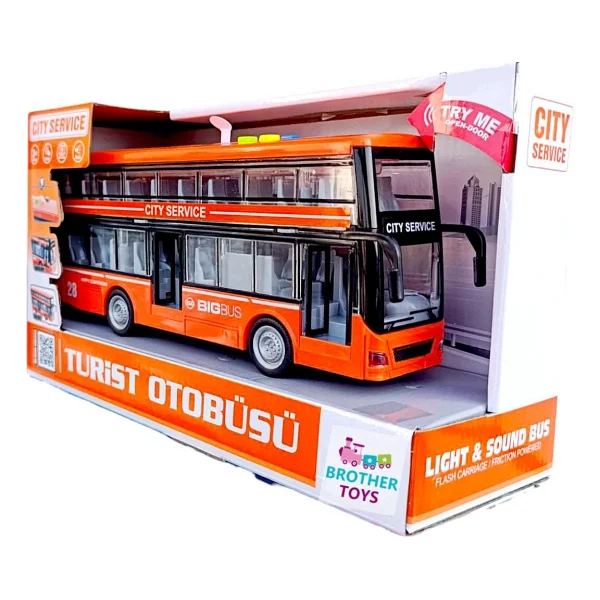 Brother Toys Turist Gezi Otobüsü Iki Katlı Ön ve Orta Kapısı Açılabilen Sesli Işıklı Oyuncak Şehir Otobüs 27 cm - Mavi - Görsel 5