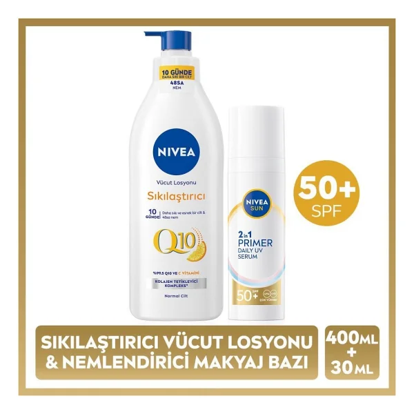 Nivea Sun SPF50 Güneş Koruyucu Nemlendirici Primer Makyaj Bazı 30ML ve Q10 Vücut LOSYON400ML - Görsel 6