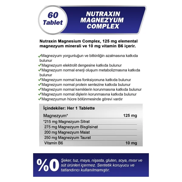 Nutraxin Magnesium Complex + Vitamin B6 60 Tablet 3'lü - Görsel 3