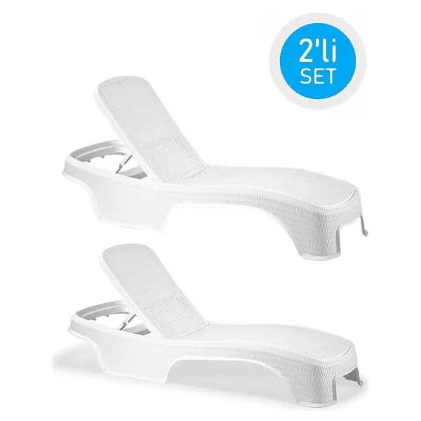 Omnipazar SY-2536 Beyaz Brezza Royal Rattan Lüks Şezlong 2'li Set - Görsel 6