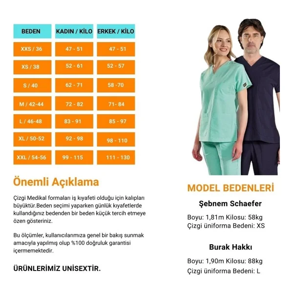 Çizgi Medikal Lacivert V Yaka Scrubs (Terikoton/ince Kumaş) T200 - XS - Görsel 2