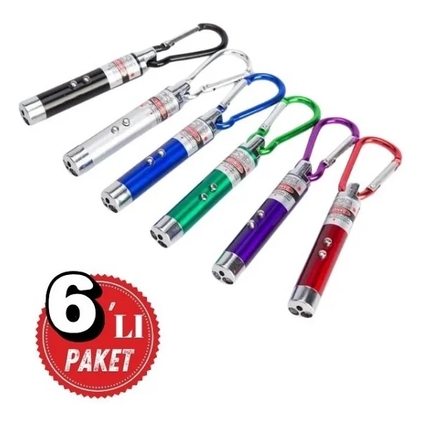 TAREZ 6 Adet Kırmızı Lazer 3in 1 Çok Fonksiyonlu Mini Lazer Fener, Kedi Lazer Oyuncağı - Görsel 5