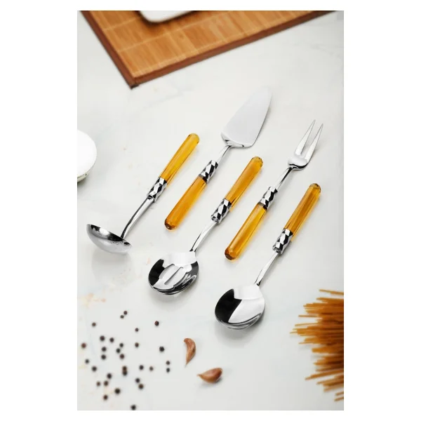 5 Parça Platin Servis Seti & Servis Sunum Seti Amber ( Kepçe / Kevgir / Sıpatula / Çatal / Kaşık) - Görsel 4