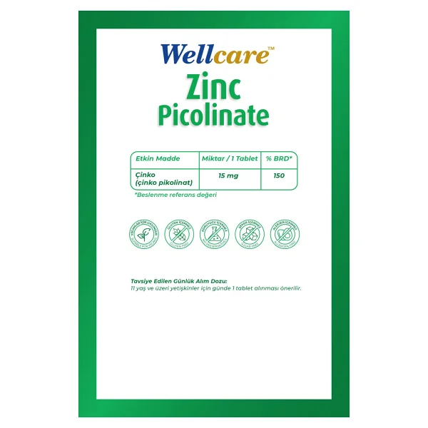 Wellcare Çinko Pikolinat 15 mg 60 Tablet - Görsel 2