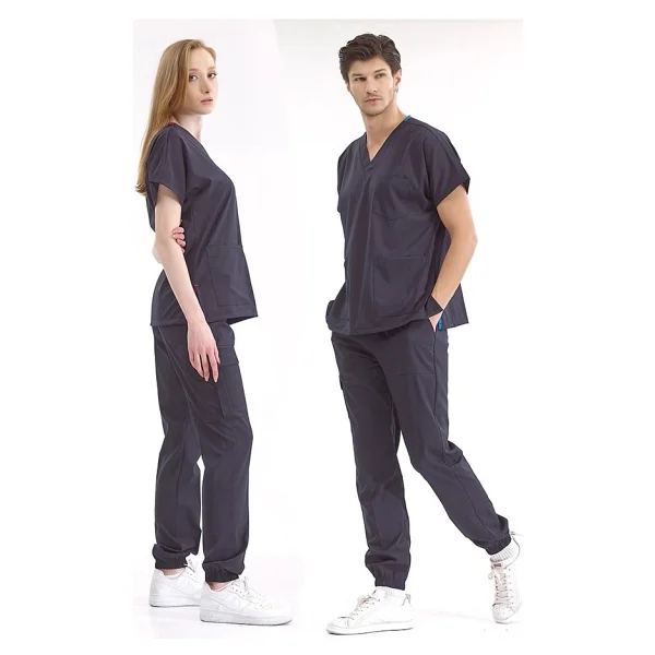 Füme Jogger Scrubs Lüks Likralı Greys Takım - Görsel 7