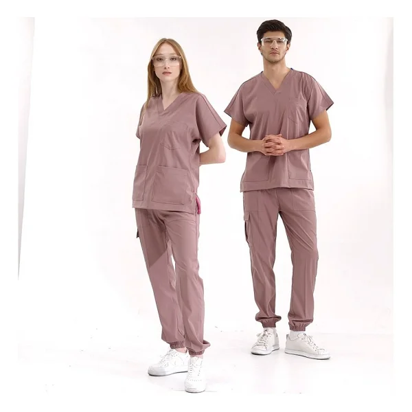 Çizgi Medikal Krem Jogger Scrubs Lüks Likralı Greys Takım - 2XS - Görsel 10
