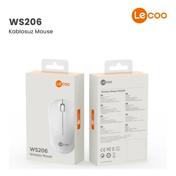 Lenovo Lecoo WS206 Beyaz Ergonomik Optik Kablosuz Mouse - Görsel 7