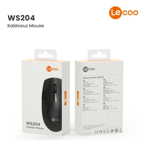 Lenovo Lecoo WS204 Siyah Ergonomik Optik Kablosuz Mouse - Görsel 8