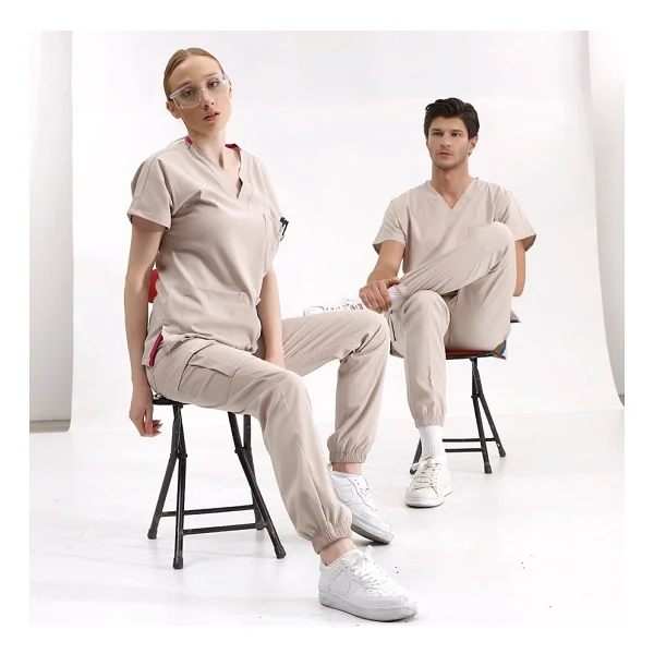 Çizgi Medikal Krem Jogger Scrubs Lüks Likralı Greys Takım - 2XS - Görsel 2