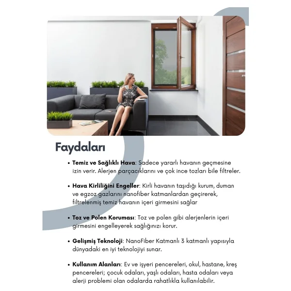 Yeni Nesil Sineklik Pencere Toz Polen Koku Filtresi Rulo Sineklik Respilon Odera Window Air Filter - 70 x 140 cm - Görsel 4