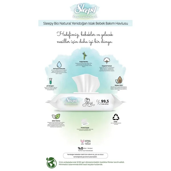 Sleepy Bio Natural 40 Yaprak 9'lu Paket Islak Mendil - Görsel 3