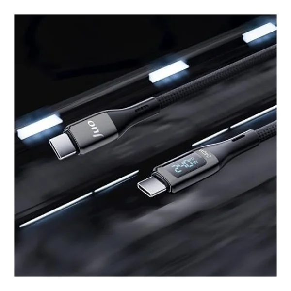 Juo 240W Dijital Led Ekranlı E-Mark Çipli PD 3.1 USB Type-C to Type-C Hızlı Şarj ve Data Kablosu 2 Metre - Görsel 2