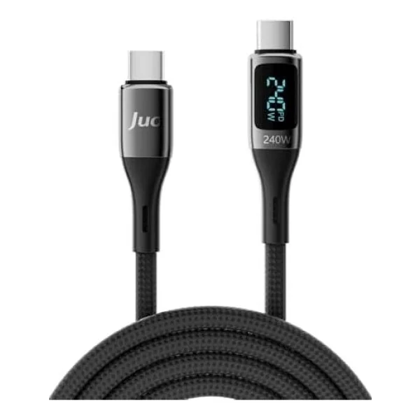 Juo 240W Dijital Led Ekranlı E-Mark Çipli PD 3.1 USB Type-C to Type-C Hızlı Şarj ve Data Kablosu 2 Metre - Görsel 3