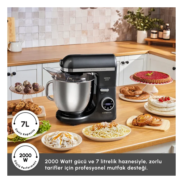 Karaca Mastermaid Chef Ultra D 2000 W Matte Black 7 lt Hamur Yoğurma Makinesi - Görsel 5