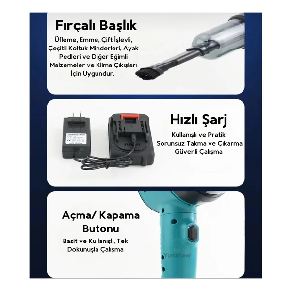 Auhma HL-126 2in1 Şarjlı Araç Süpürgesi - Görsel 3