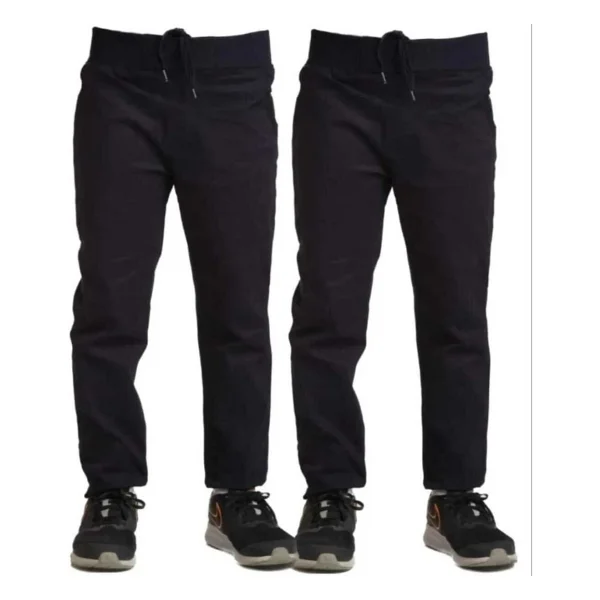 Unisex 2li Çocuk Rahat Kalıp Ribana Bel Canvas Keten Okul Pantolonu 2 Adet - Camel - Görsel 7