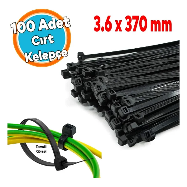 Cırt Kelepçe 3,6X370 mm Plastik 100 Adet Siyah Renk Zip Kablo Bağı Çok Amaçlı Bağlama Uzun - Görsel 5