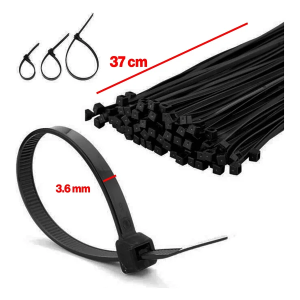 Cırt Kelepçe 3,6X370 mm Plastik 100 Adet Siyah Renk Zip Kablo Bağı Çok Amaçlı Bağlama Uzun - Görsel 4