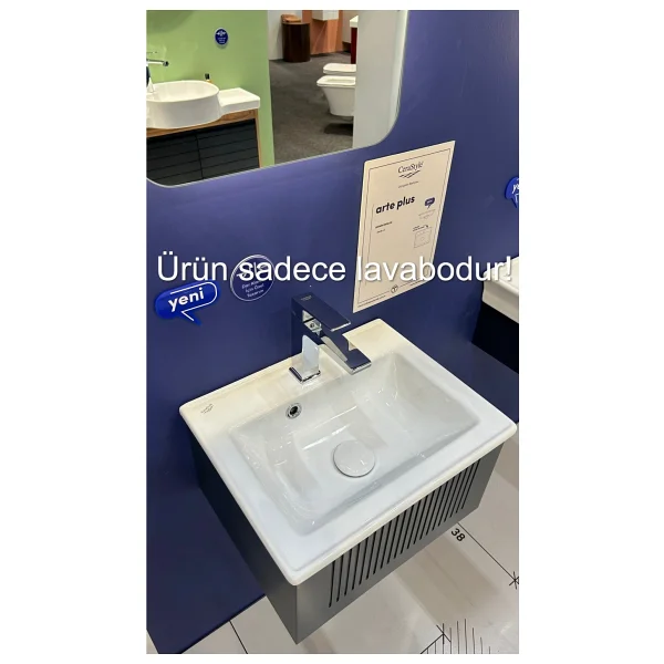 Turkuaz Cerastyle Arte Plus Mini 45 x 36 cm Dolap Uyumlu Lavabo - Görsel 2