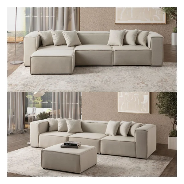 EDSY HOME Mira Relax 4 Modül Köşe Koltuk ( GRİ ) Keten Kumaş - Görsel 8