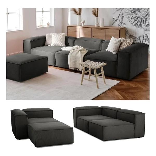 EDSY HOME Mira Relax 4 Modül Köşe Koltuk ( GRİ ) Keten Kumaş - Görsel 7